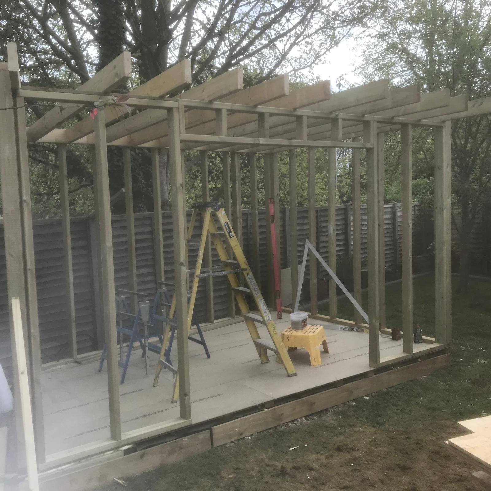 Garden room timber frame under construction — Crowthorne Construction, Berkshire